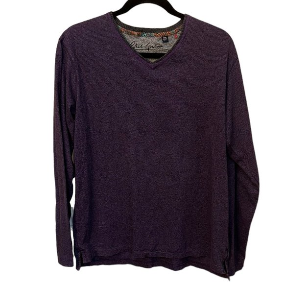 Men's Robert Graham Purple Striped‎ Long Sleeve V Neck Signature Tee Size Medium - Picture 1 of 5